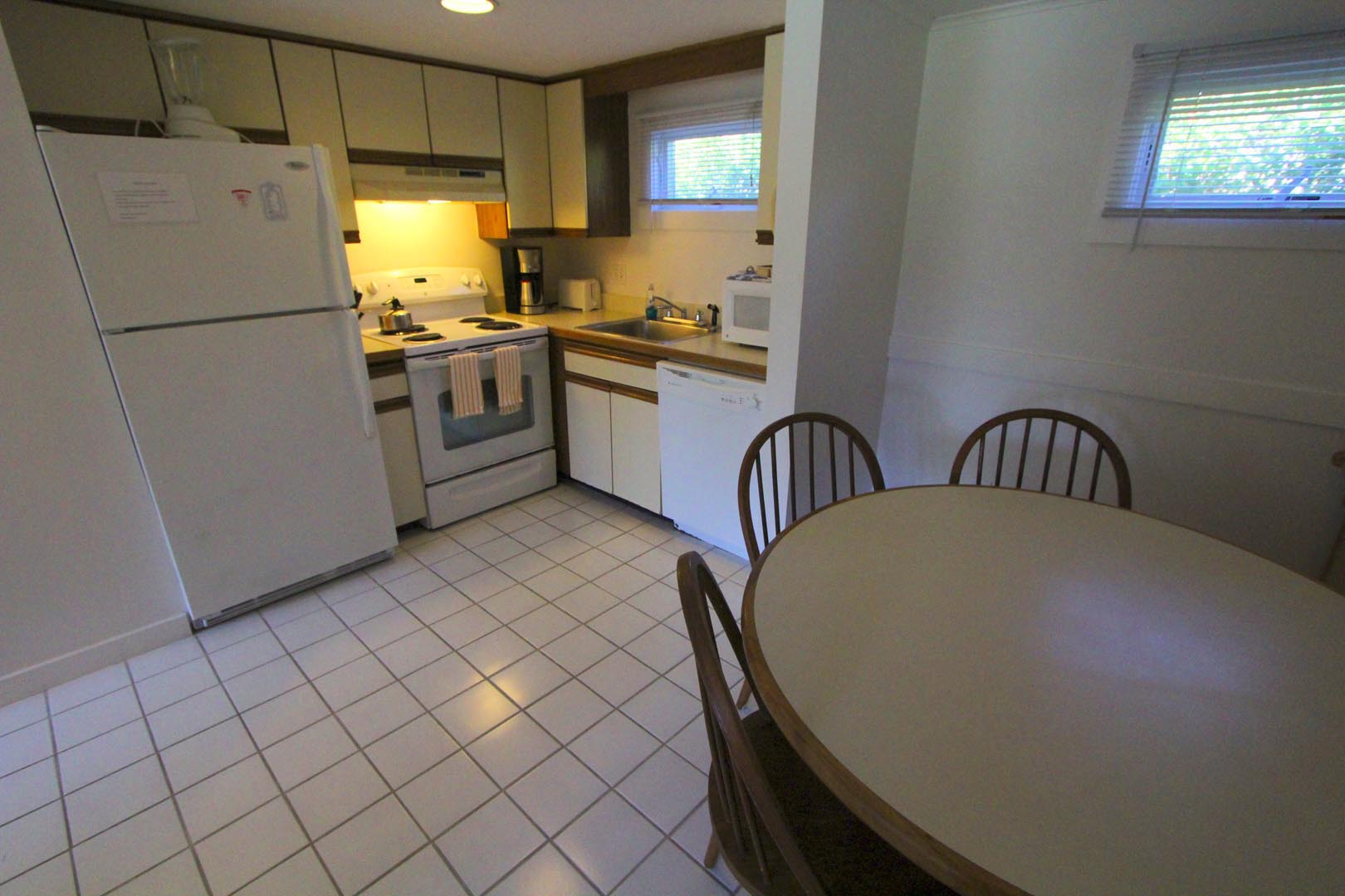 A crisp and clean kitchen area at VRI's Brant Point Courtyard in Massachusetts.
